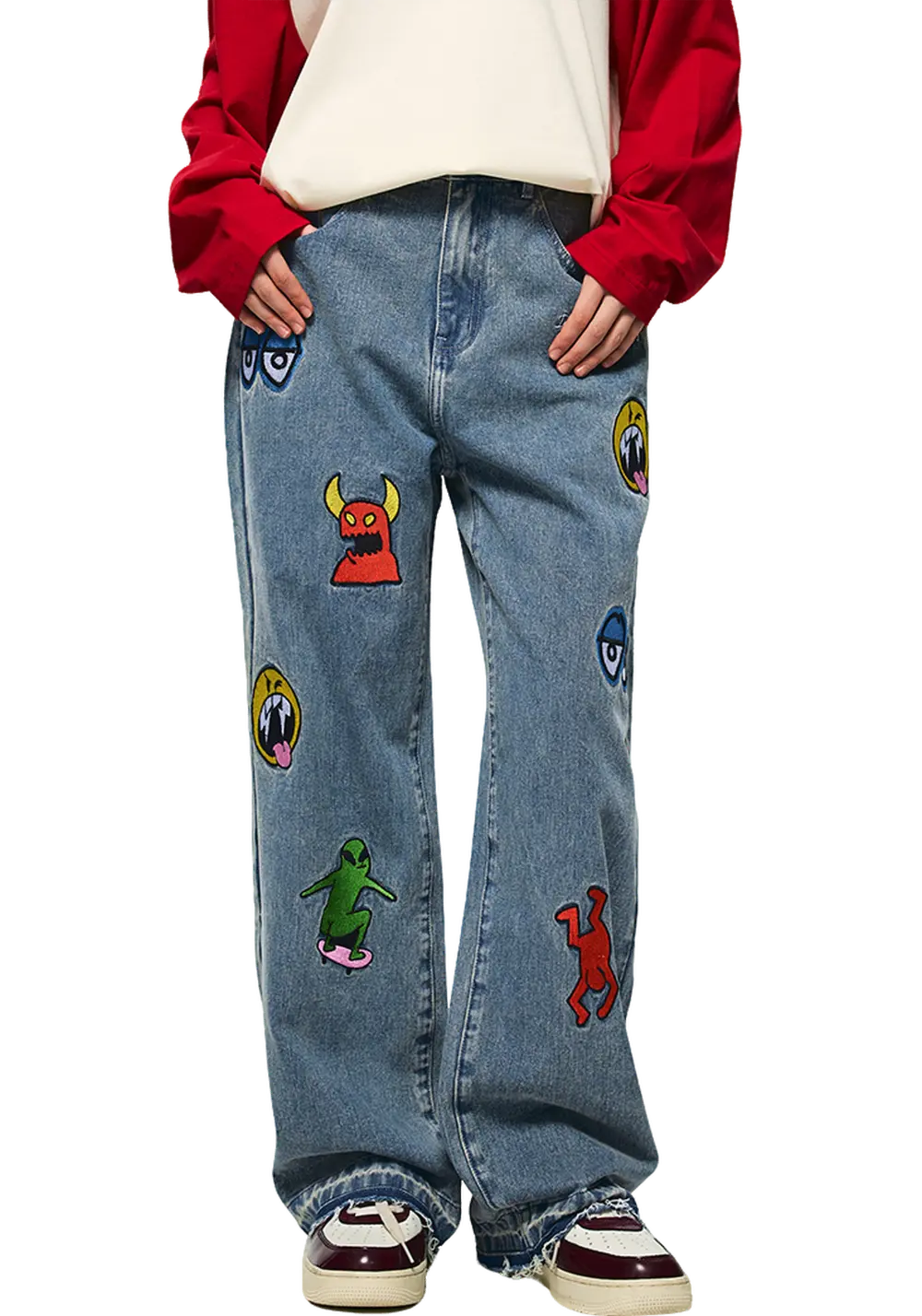 Cartoon Monster Embroidered Jeans - PSYLOS 1, Cartoon Monster Embroidered Jeans, Pants, iconslab, PSYLOS 1
