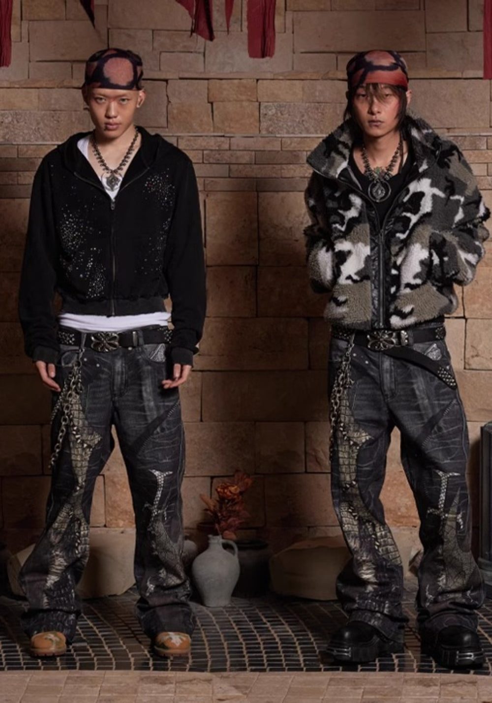 DND4DES丨Print Faux Leather Patch Denim Jeans - PSYLOS 1, DND4DES丨Print Faux Leather Patch Denim Jeans, Pants, DND4DES•JAPAN, PSYLOS 1