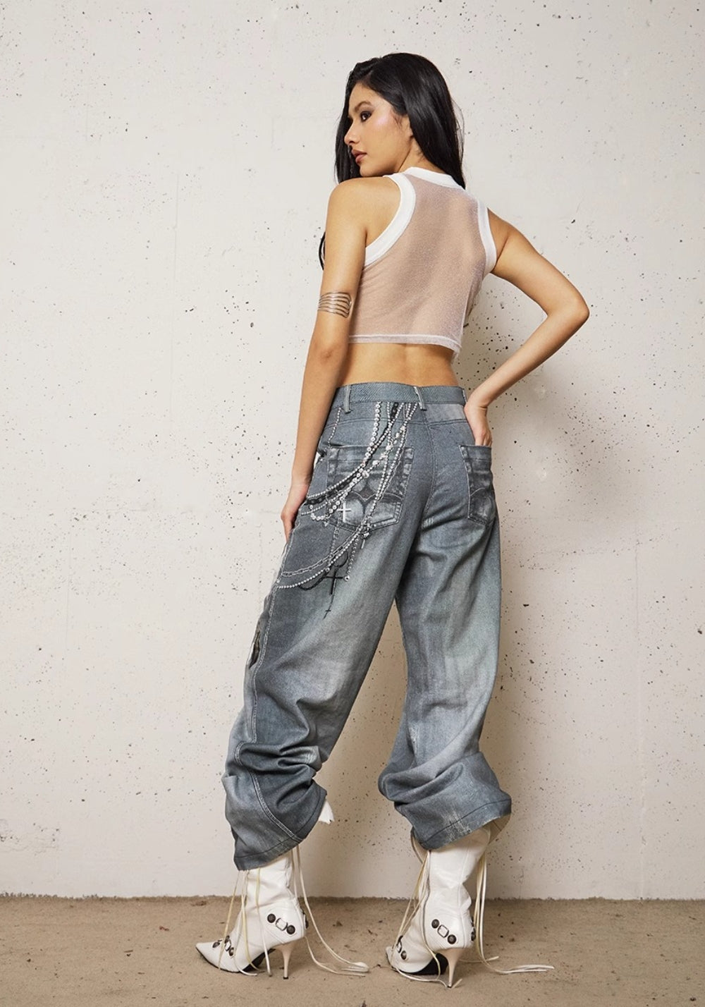 DND4DES丨All-Over Pearl Chain Denim Jeans - PSYLOS 1, DND4DES丨All-Over Pearl Chain Denim Jeans, Pants, DND4DES•JAPAN, PSYLOS 1