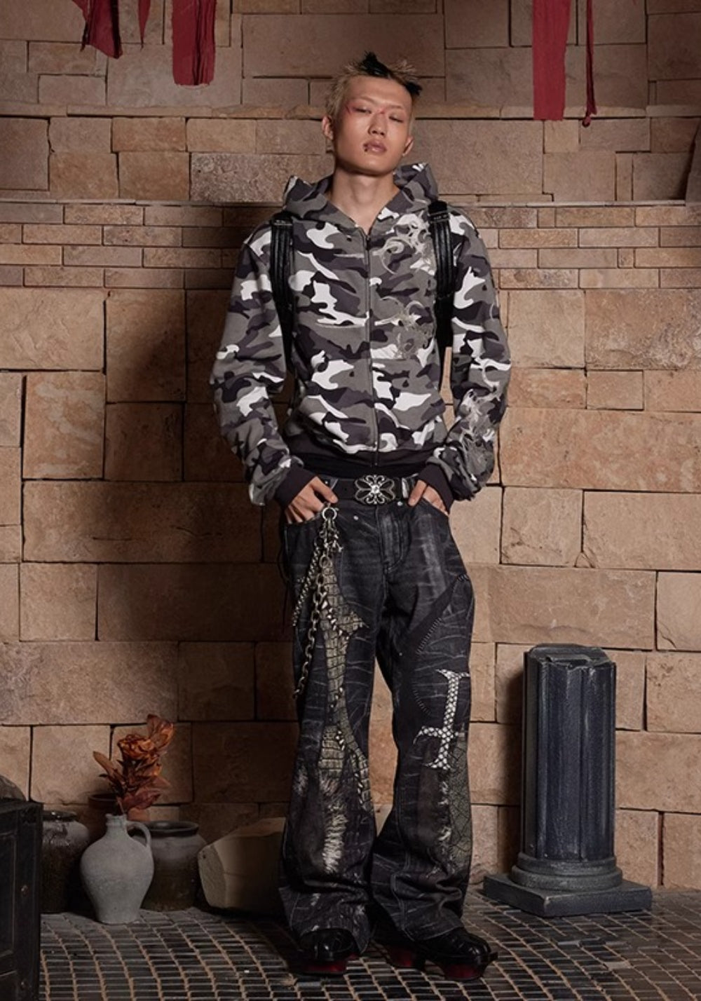 DND4DES丨Silver Embroidered Camo Zip Hoodie - PSYLOS 1, DND4DES丨Silver Embroidered Camo Zip Hoodie, Hoodie, DND4DES•JAPAN, PSYLOS 1