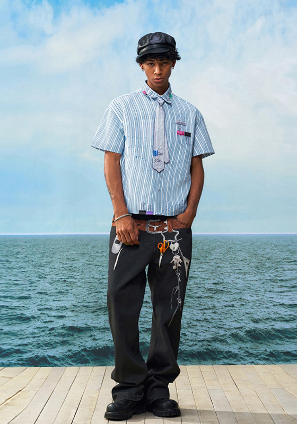 YADcrew丨YADcrew "Office Rebel" Distorted Stripe Shirt - PSYLOS 1, YADcrew丨YADcrew "Office Rebel" Distorted Stripe Shirt, T-Shirt, YADcrew•JAPAN, PSYLOS 1