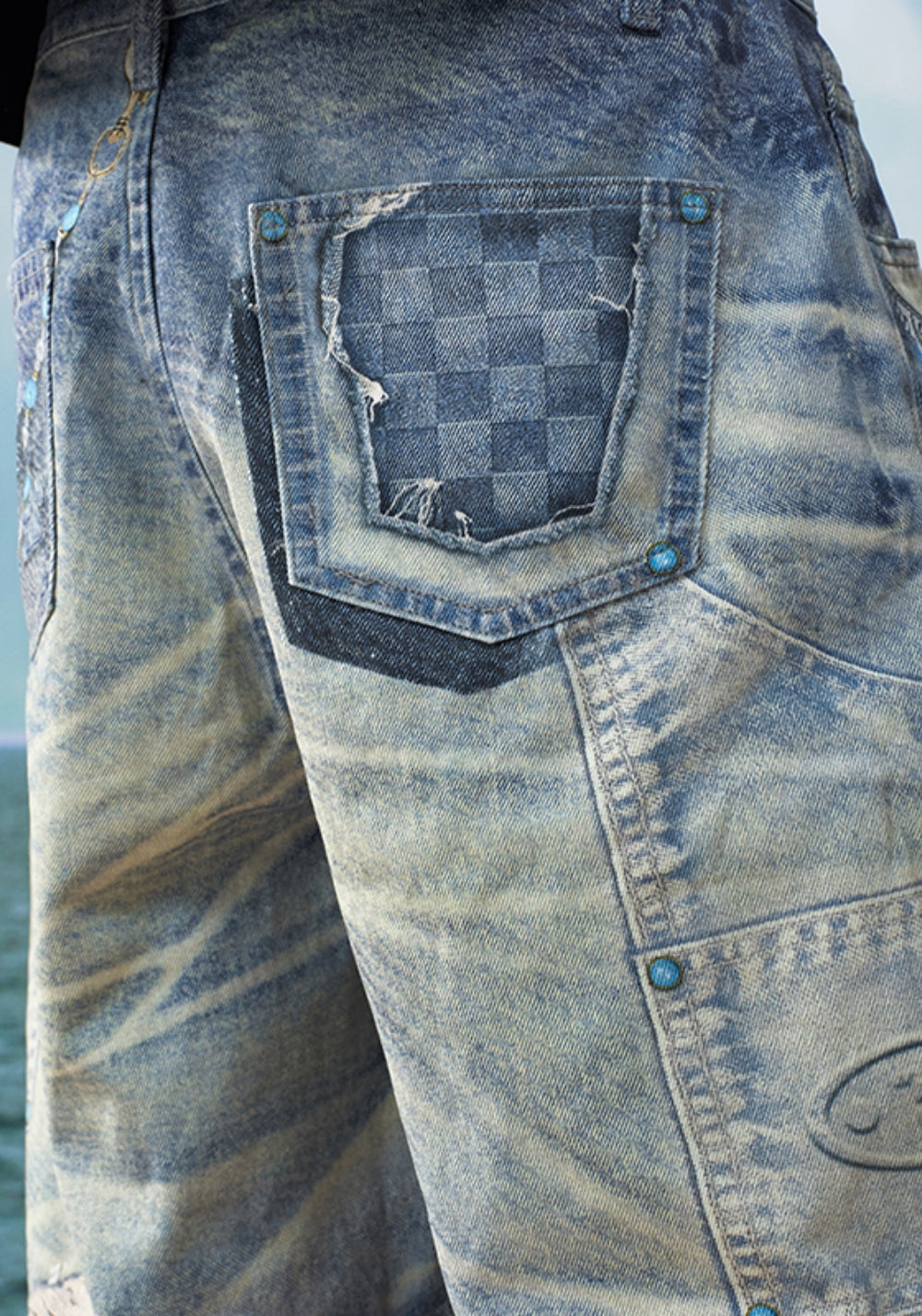 YADcrew丨YADcrew Turquoise Print Denim Shorts - PSYLOS 1, YADcrew丨YADcrew Turquoise Print Denim Shorts, Shorts, YADcrew•JAPAN, PSYLOS 1