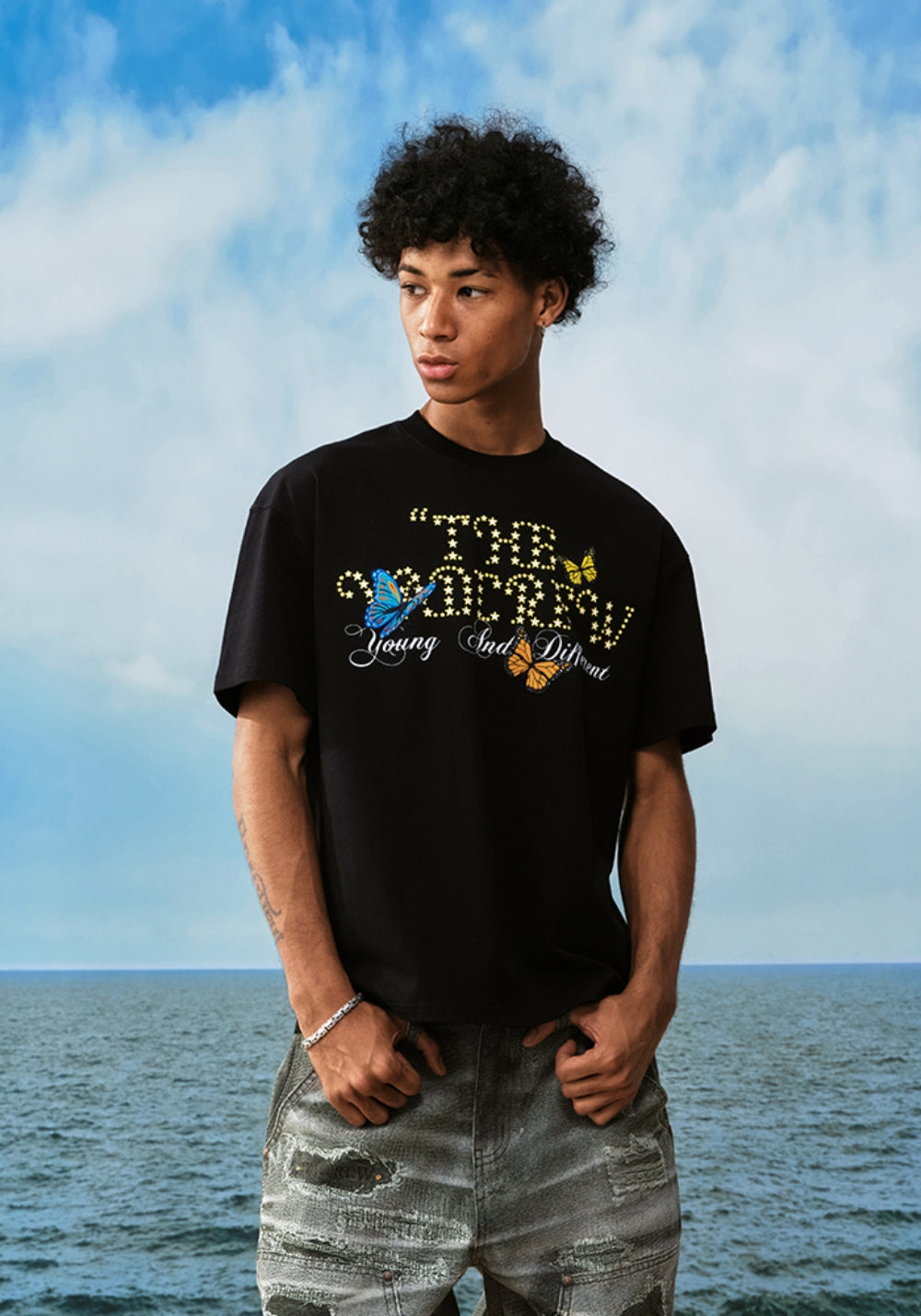 YADcrew丨YADcrew Butterfly-Embroidered Tee-Black - PSYLOS 1, YADcrew丨YADcrew Butterfly-Embroidered Tee-Black, T-Shirt, YADcrew•JAPAN, PSYLOS 1