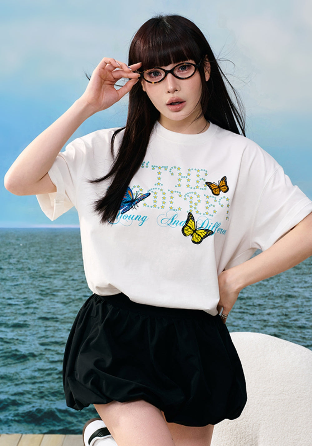 YADcrew丨YADcrew Butterfly-Embroidered Tee-White - PSYLOS 1, YADcrew丨YADcrew Butterfly-Embroidered Tee-White, T-Shirt, YADcrew•JAPAN, PSYLOS 1