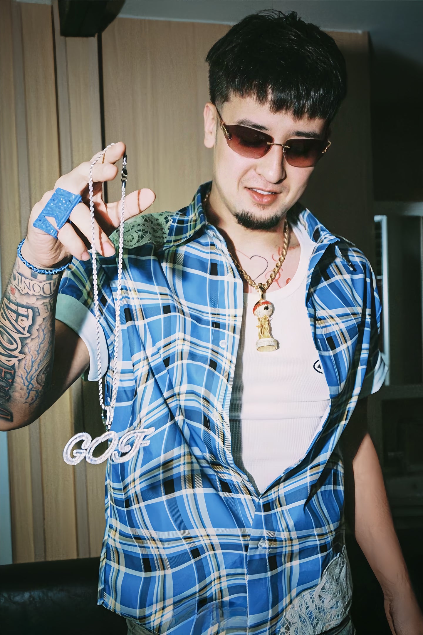 YADcrew | Plaid Lace Stitching Trendy Loose Short-Sleeved Shirt - PSYLOS 1, YADcrew | Plaid Lace Stitching Trendy Loose Short-Sleeved Shirt, Shirts, YADcrew•JAPAN, PSYLOS 1