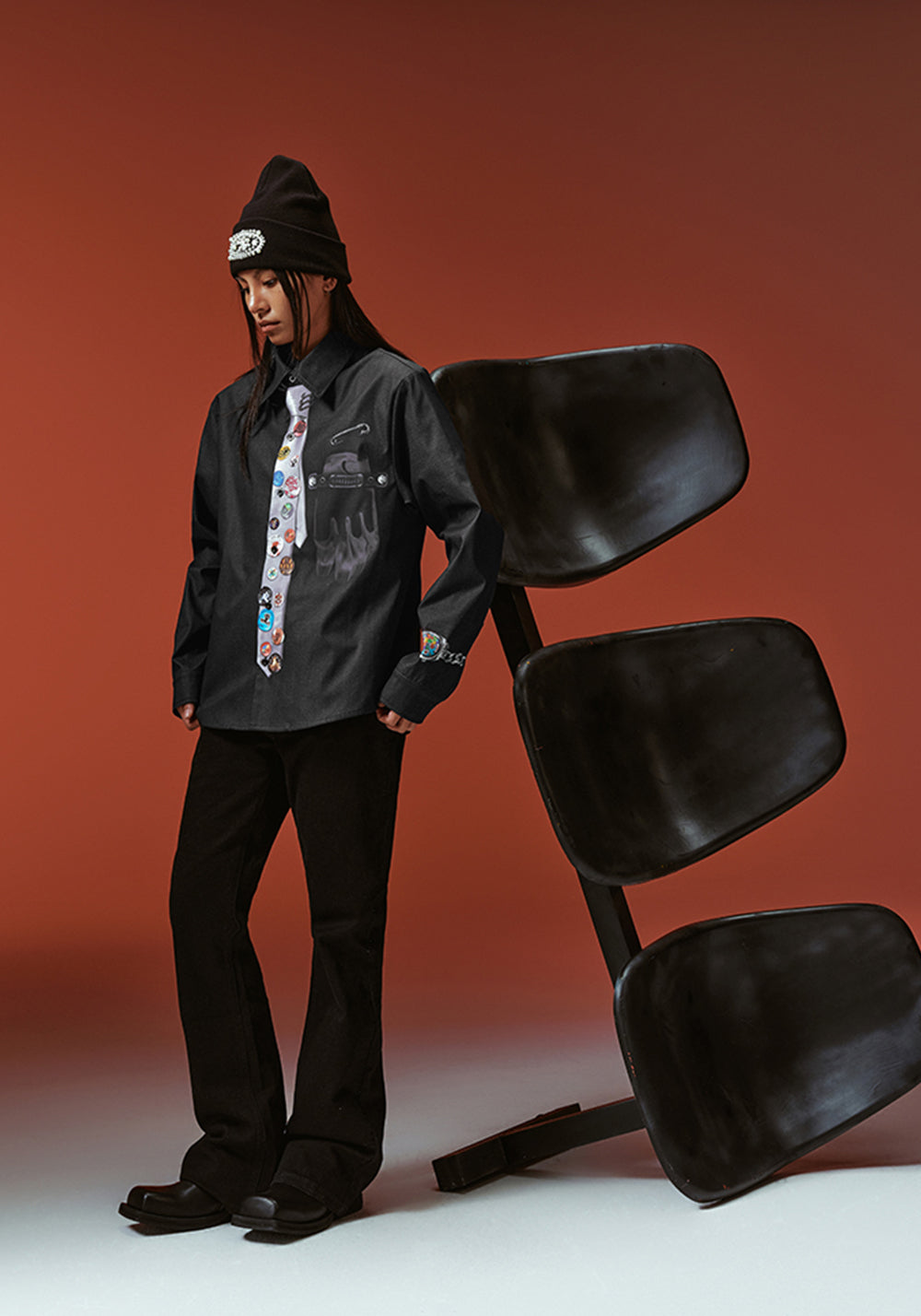 YADcrew丨Egg Print Tie Badge Long Sleeve Shirt - PSYLOS 1, YADcrew丨Egg Print Tie Badge Long Sleeve Shirt, Shirts, YADcrew•JAPAN, PSYLOS 1