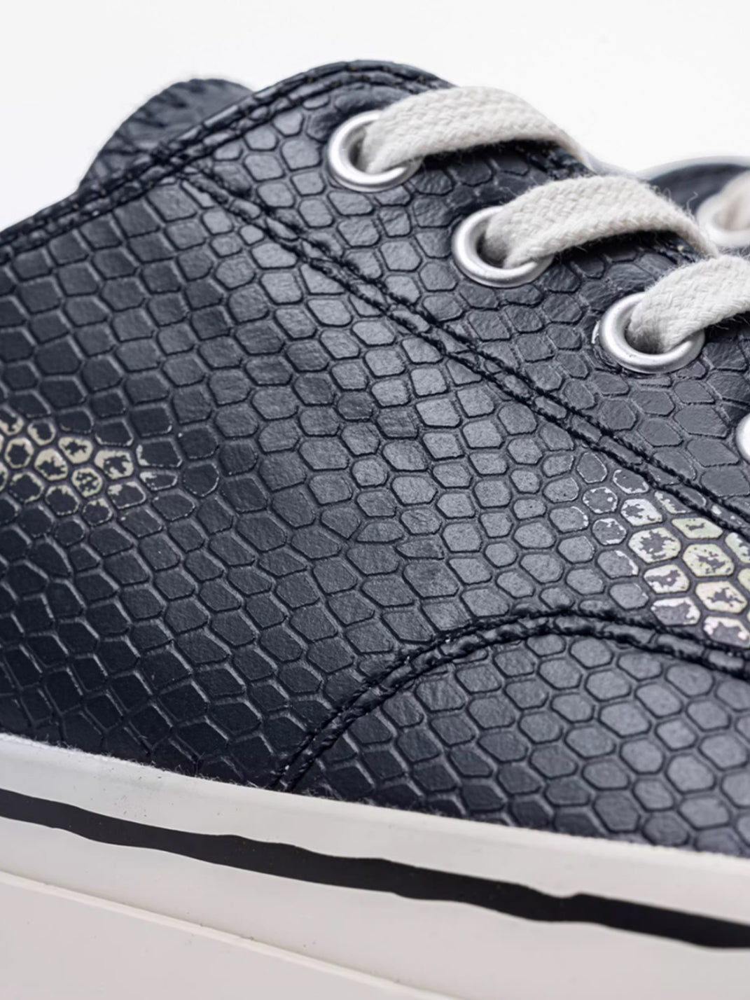 T/C MADE│030 Snake-Pattern Cowhide Low-Top Smiley Canvas Sneakers-Black & Blue - PSYLOS 1, T/C MADE│030 Snake-Pattern Cowhide Low-Top Smiley Canvas Sneakers-Black & Blue, Canvas Sneakers, T/C MADE, PSYLOS 1