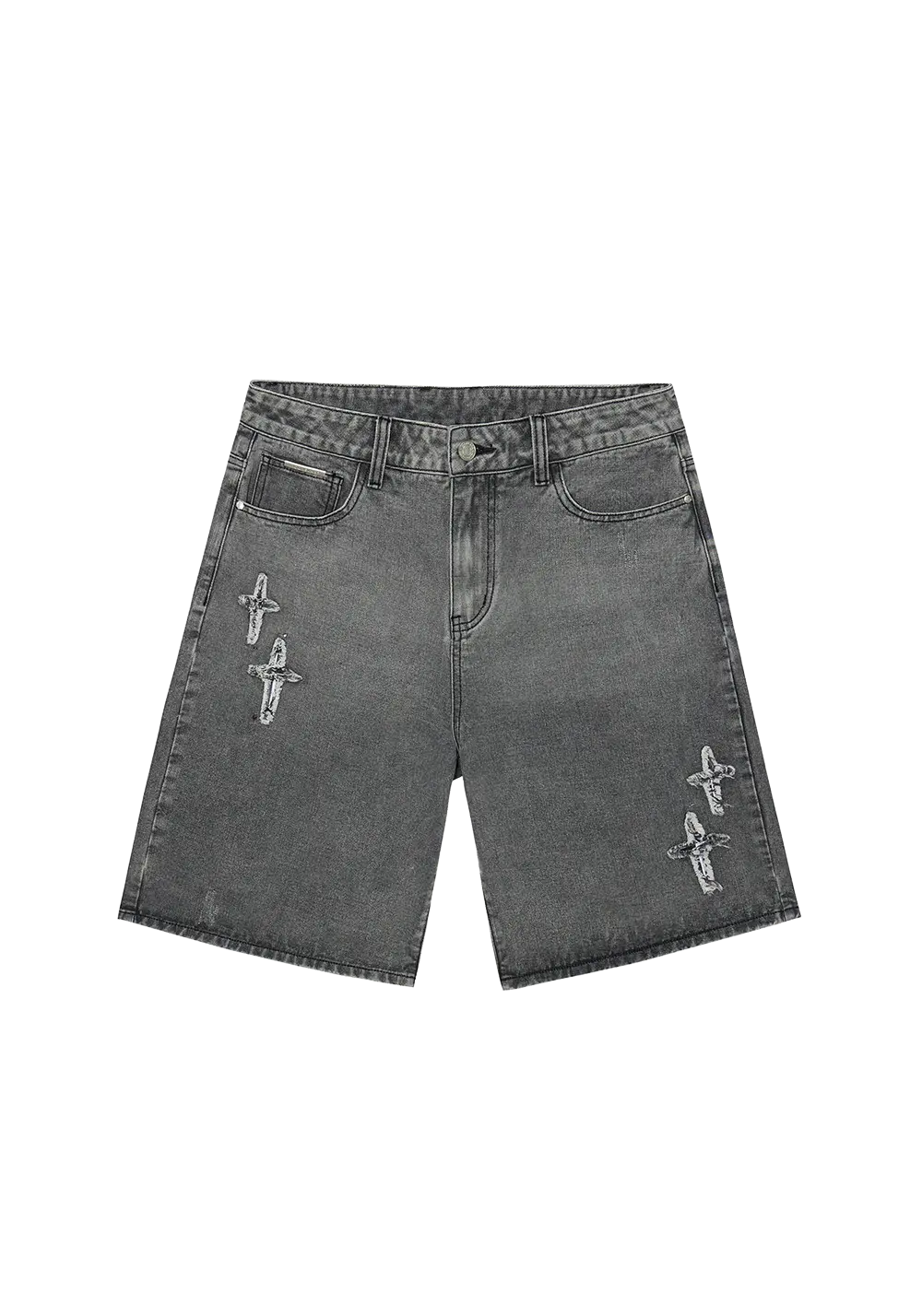 Patchwork Cross Star Embroidered Denim Shorts - PSYLOS 1, Patchwork Cross Star Embroidered Denim Shorts, Shorts, iconslab, PSYLOS 1