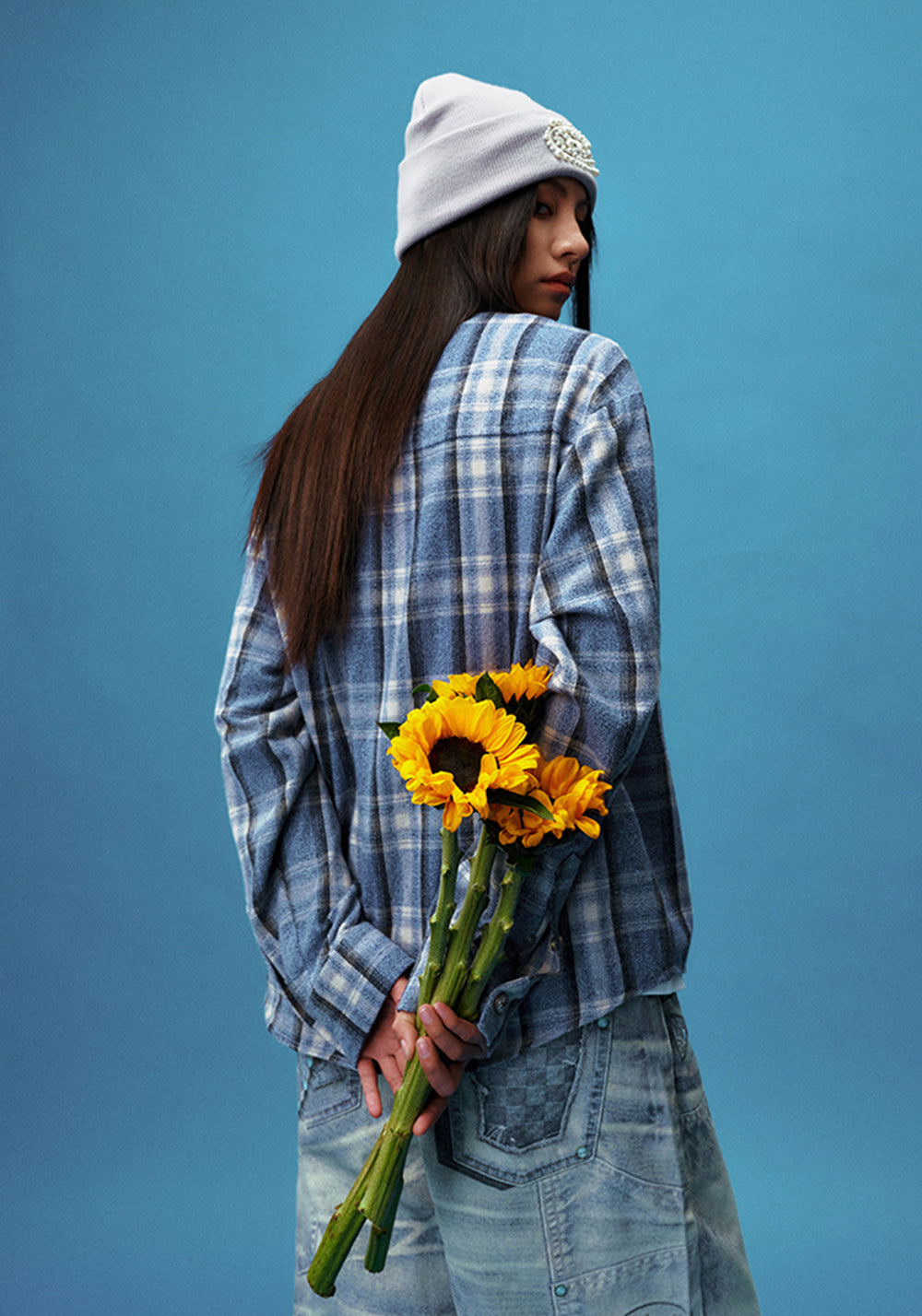 YADcrew丨Embroidered Pearl Slogan Plaid Shirt - PSYLOS 1, YADcrew丨Embroidered Pearl Slogan Plaid Shirt, Shirts, YADcrew•JAPAN, PSYLOS 1