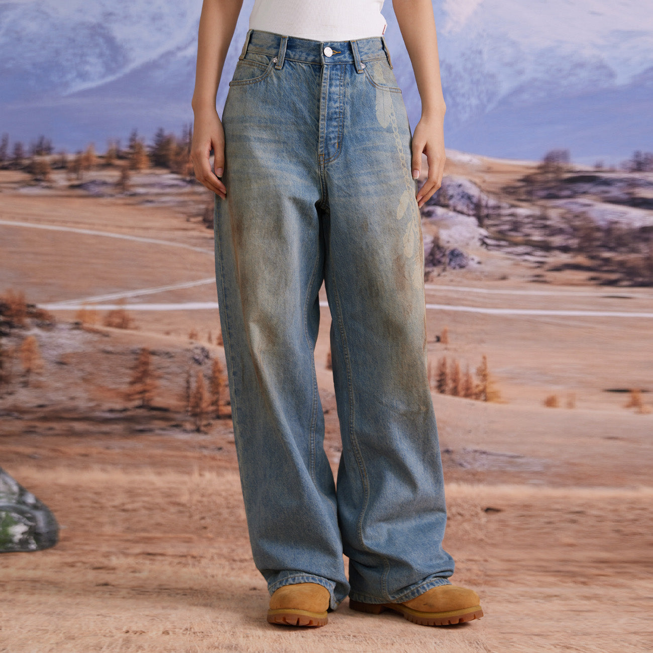 BURNIN "EASTERN COWBOY" FEATHER PRINT DIRTY WASHED DENIM LONG PANTS - PSYLOS 1, BURNIN "EASTERN COWBOY" FEATHER PRINT DIRTY WASHED DENIM LONG PANTS, Pants, Burnin, PSYLOS 1