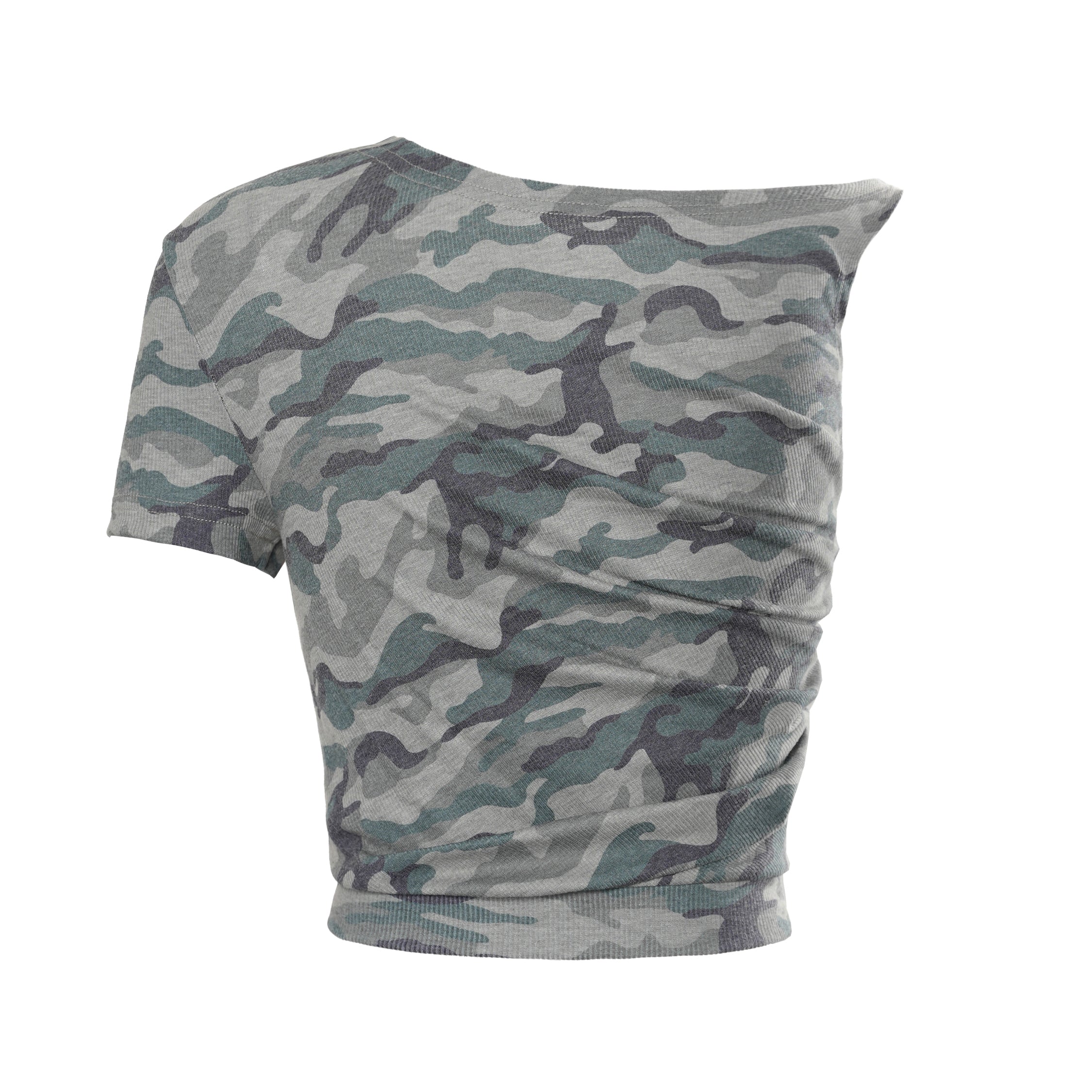 Camo Off-Shoulder Patch Top - PSYLOS 1, Camo Off-Shoulder Patch Top, T-shirt, NyDkyel, PSYLOS 1