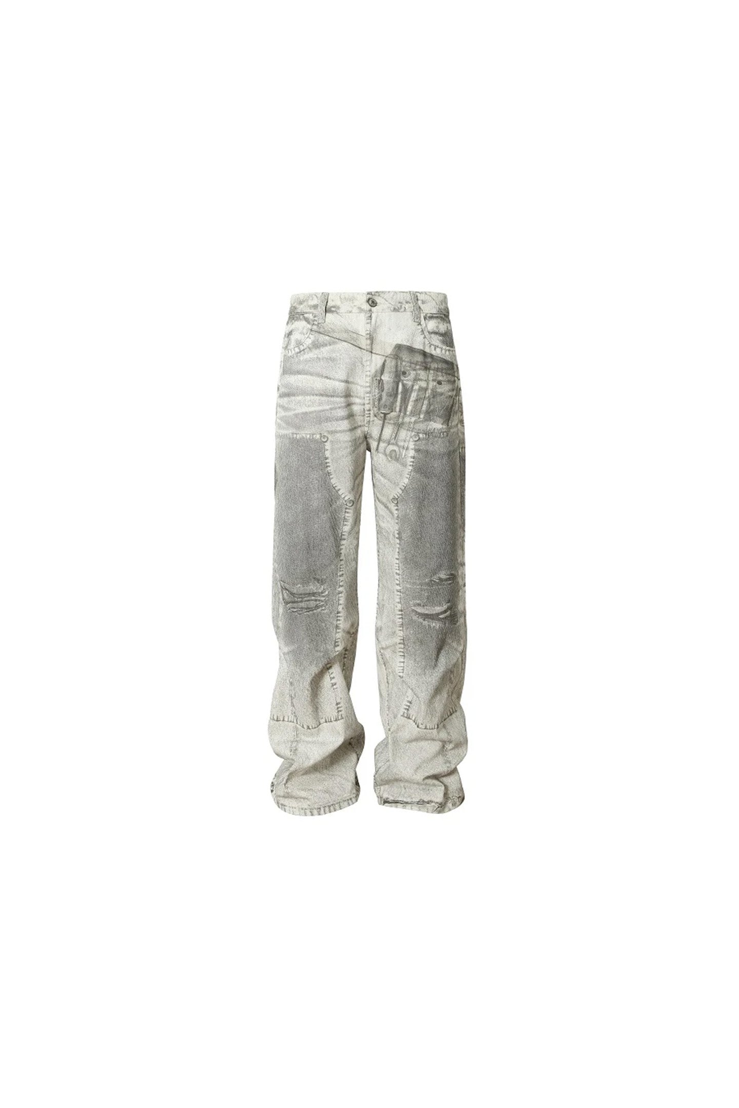 See-Through Printed Logging Jeans