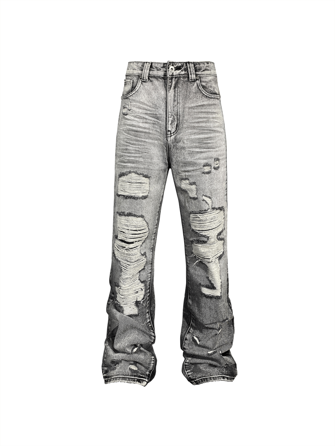 White Lime Plaster Washed Distressed Jeans