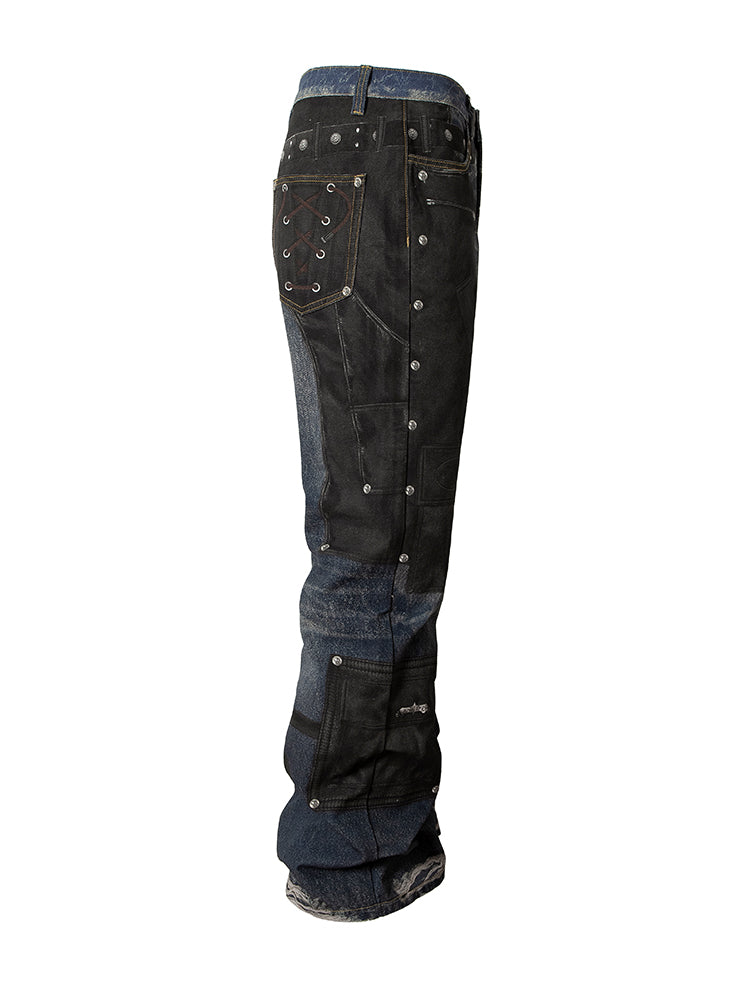 Rivet Tie Leather Print Pants