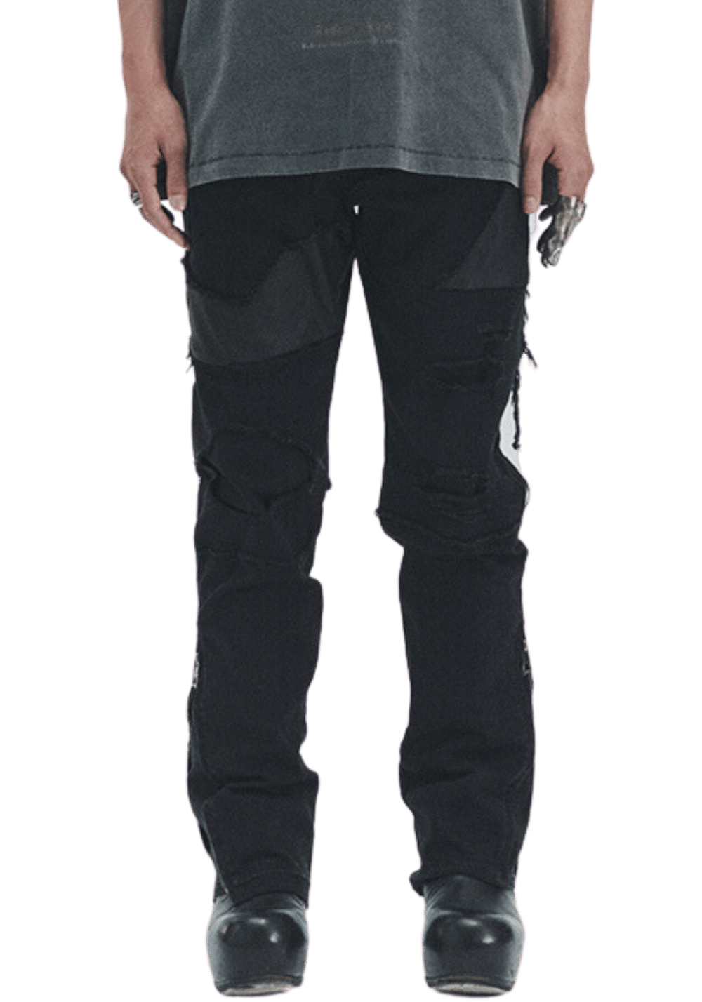 Distressed Patchwork Denim Jeans - PSYLOS 1, Distressed Patchwork Denim Jeans, Pants, D5ove, PSYLOS 1
