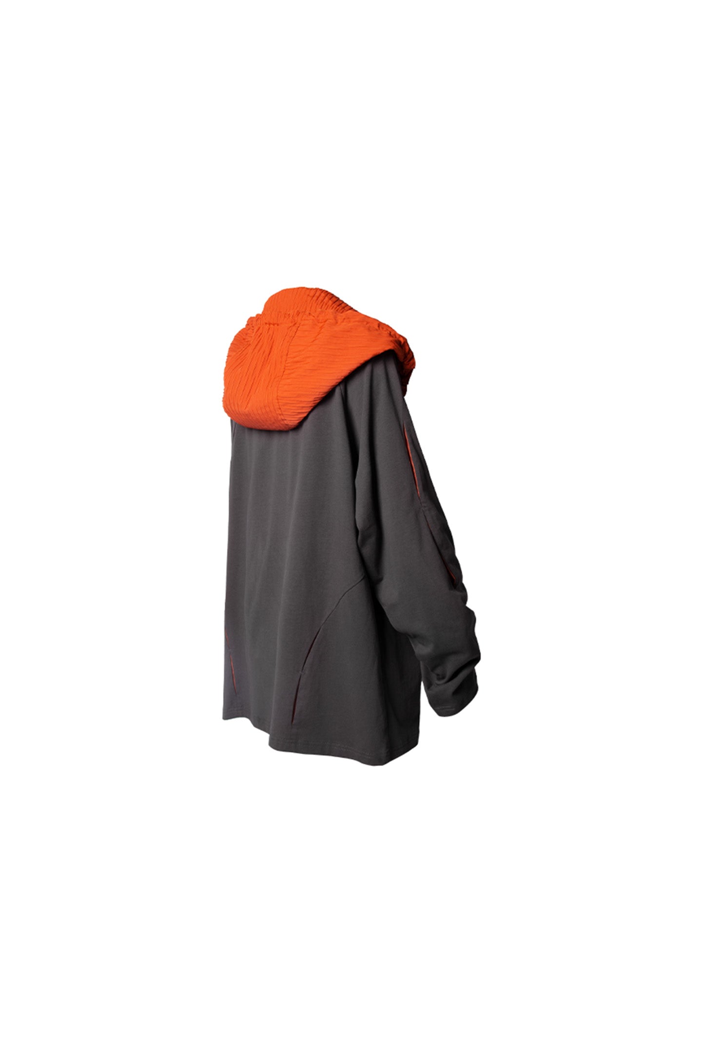 Gray And Orange Stitching Hooded Long T-Shirt