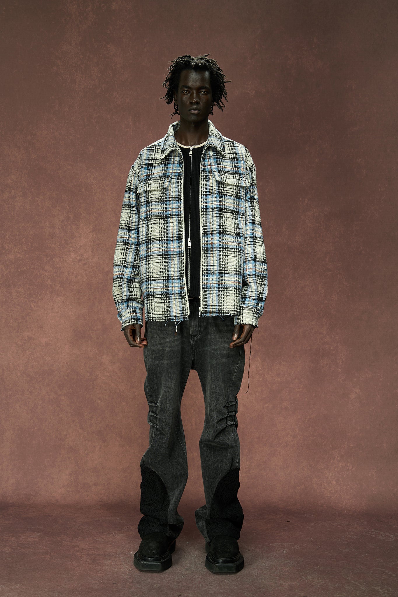 Raw Edge Deconstructed Plaid Shirt