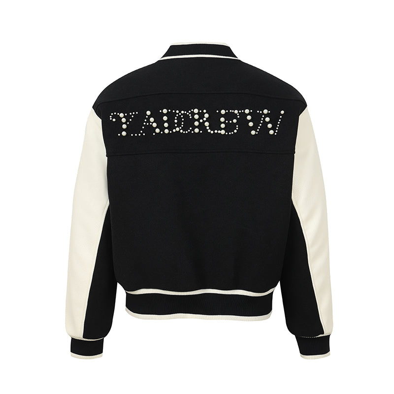 YADcrew丨"Pearl Shine" Checkerboard Pearl Slogan Padded Baseball Jacket - PSYLOS 1, YADcrew丨"Pearl Shine" Checkerboard Pearl Slogan Padded Baseball Jacket, Jacket, YADcrew•JAPAN, PSYLOS 1