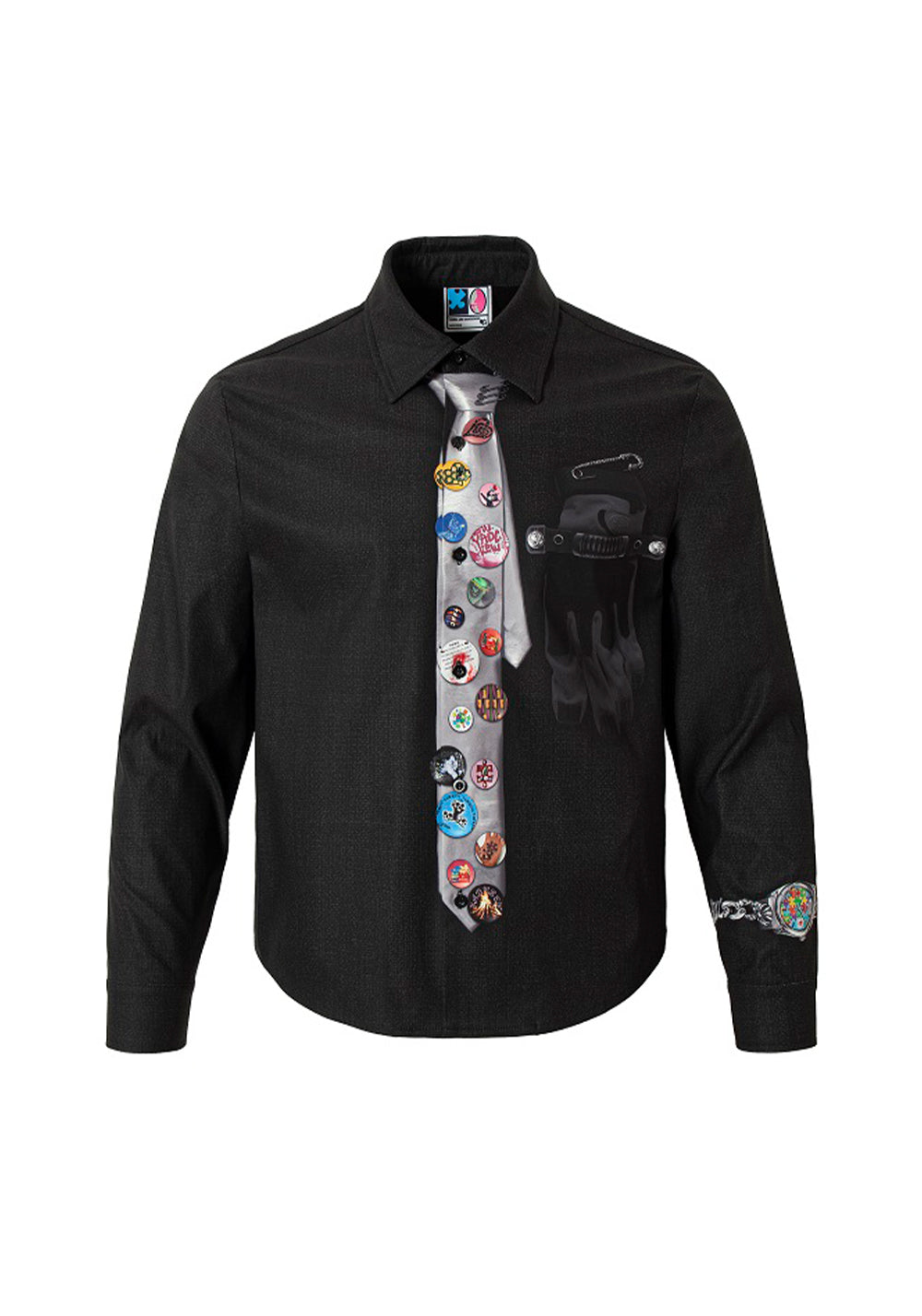 Egg Print Tie Badge Long Sleeve Shirt