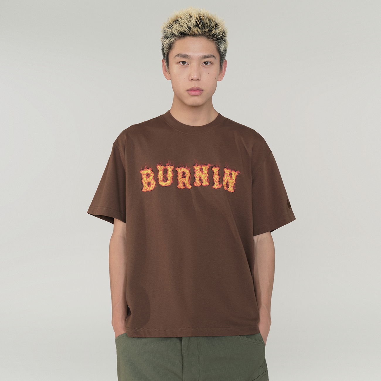 BURNIN*Spark Flame Lava Letter Print Short Sleeve T-shirt - PSYLOS 1, BURNIN*Spark Flame Lava Letter Print Short Sleeve T-shirt, T-Shirt, Burnin, PSYLOS 1