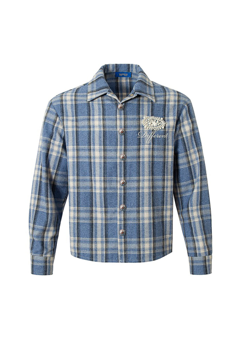 YADcrew丨Embroidered Pearl Slogan Plaid Shirt - PSYLOS 1, YADcrew丨Embroidered Pearl Slogan Plaid Shirt, Shirts, YADcrew•JAPAN, PSYLOS 1