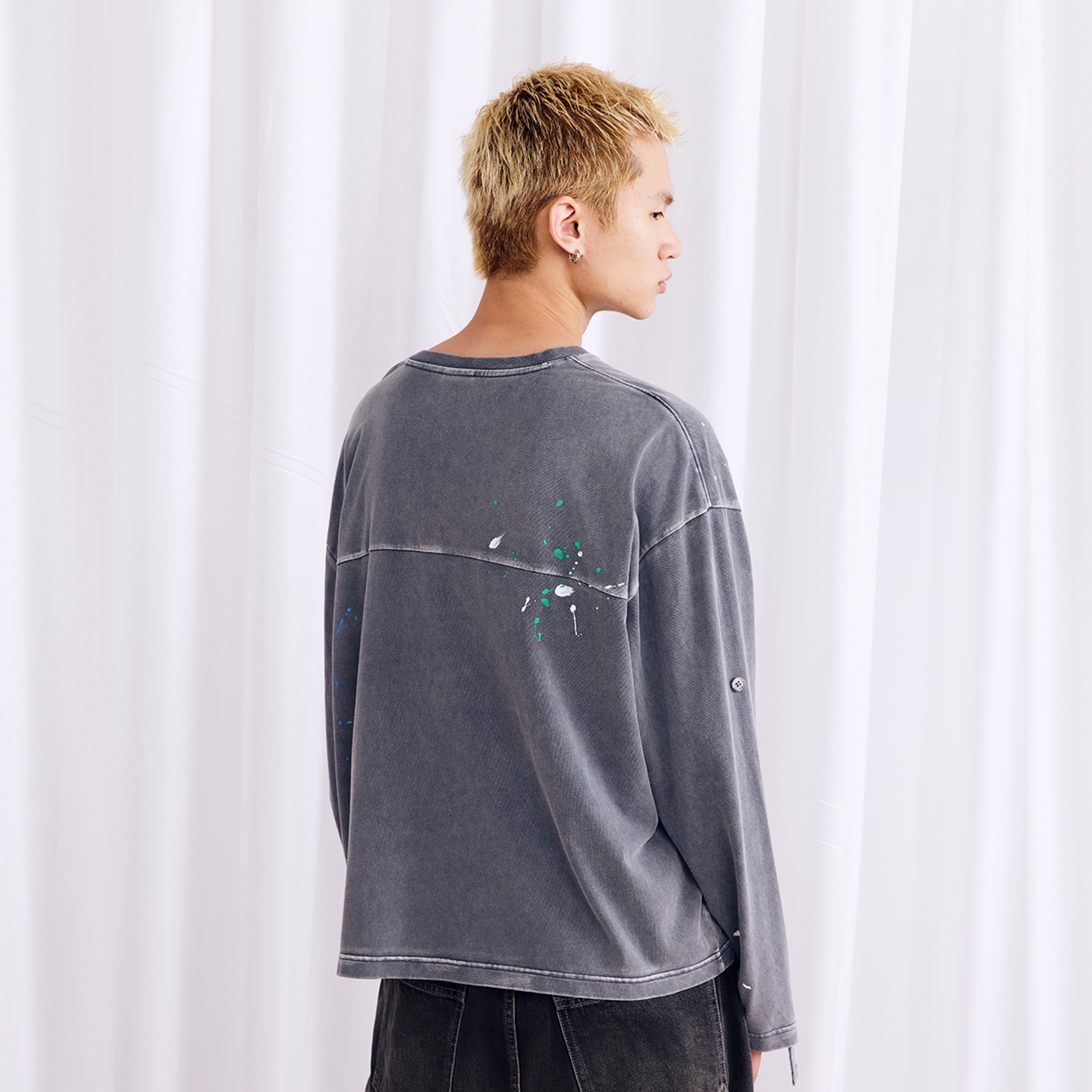 BURNIN* "2503" v-neck splash-ink retro old washed T-shirt - PSYLOS 1, BURNIN* "2503" v-neck splash-ink retro old washed T-shirt, T-Shirt, Burnin, PSYLOS 1