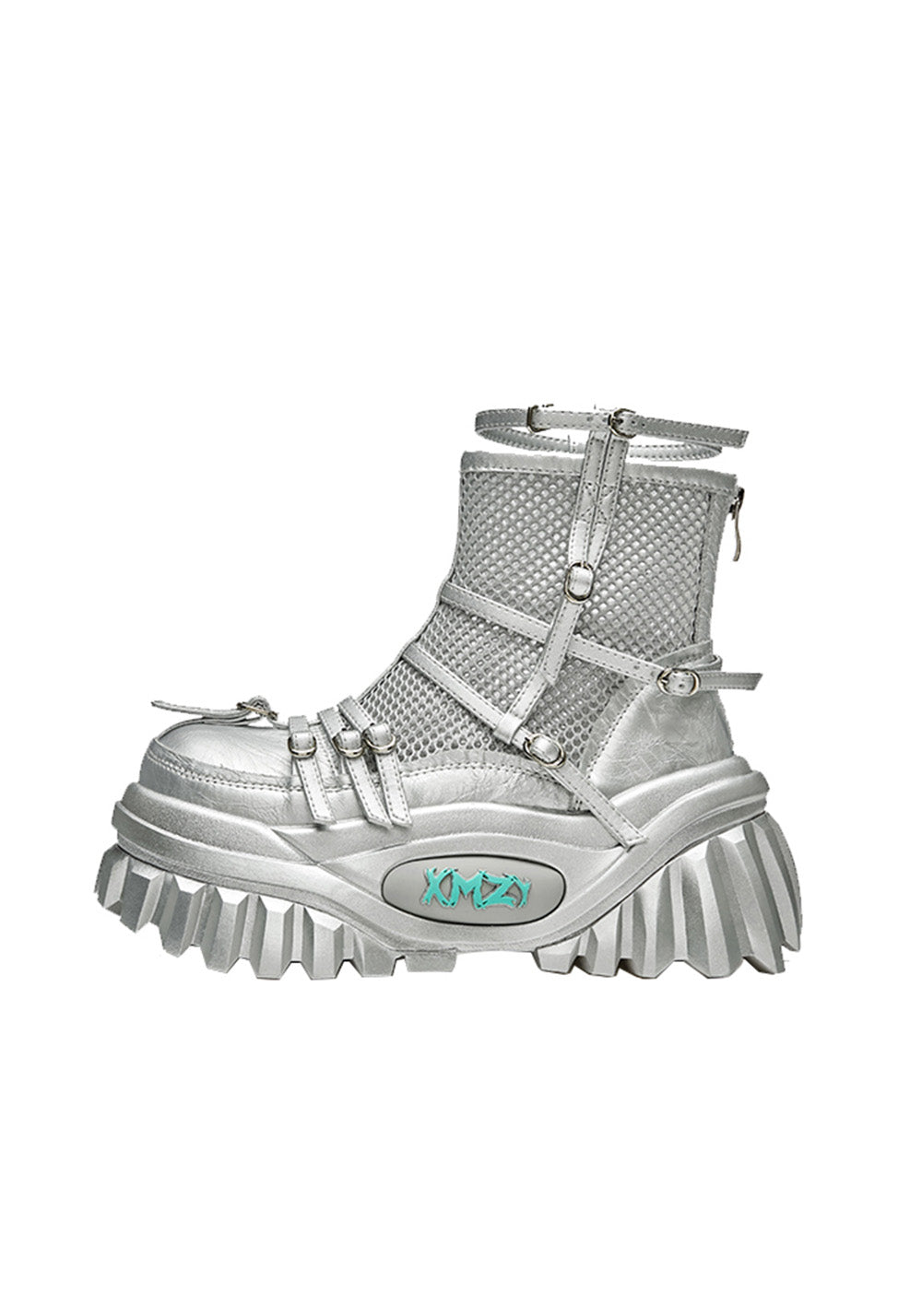 XMZY | Lace Mesh Combat Boots-Silver - PSYLOS 1, XMZY | Lace Mesh Combat Boots-Silver, Boots, XMZY•JAPAN, PSYLOS 1