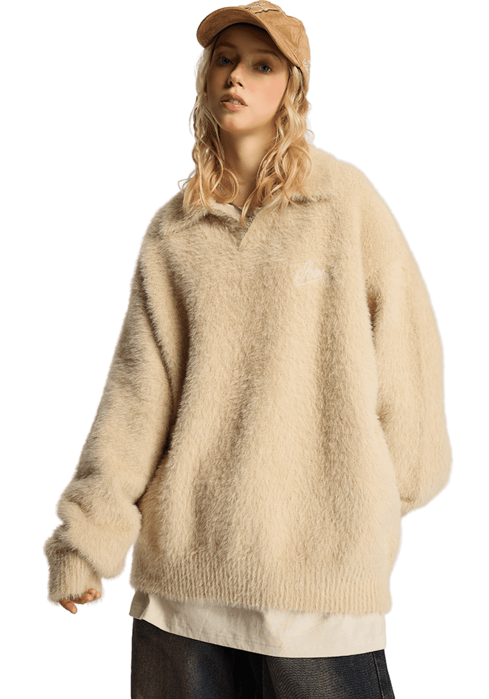 Faux Mink Embroidered Knitted Sweater