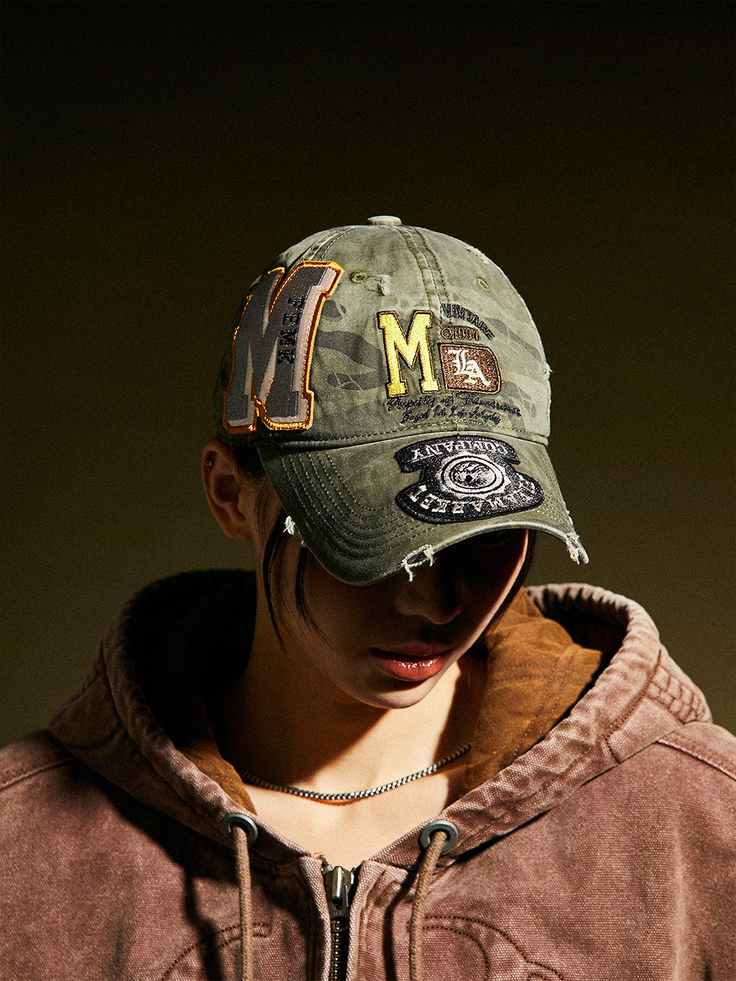 FLEAMARKET | Patchwork "M" Curved Brim Cap - PSYLOS 1, FLEAMARKET | Patchwork "M" Curved Brim Cap, Hats, FLEAMARKET, PSYLOS 1