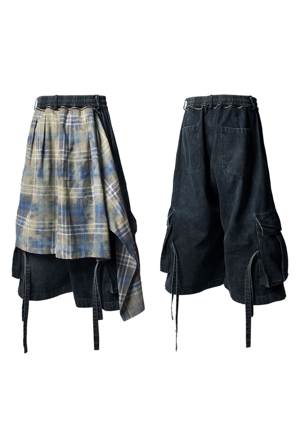 RELABEL丨Detachable Flap Tie-Waist Washed Blue Denim Shorts - PSYLOS 1, RELABEL丨Detachable Flap Tie-Waist Washed Blue Denim Shorts, Shorts, RELABEL, PSYLOS 1