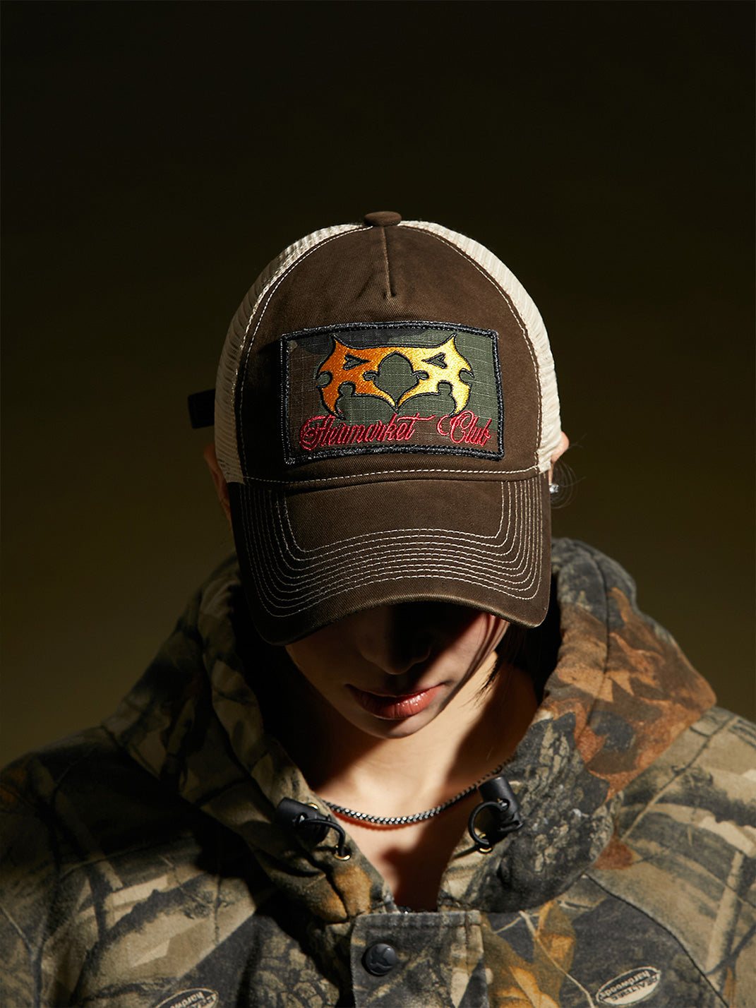 FLEAMARKET | Color Block Patchwork Curve Brim Trucker Hat - PSYLOS 1, FLEAMARKET | Color Block Patchwork Curve Brim Trucker Hat, Hats, FLEAMARKET, PSYLOS 1