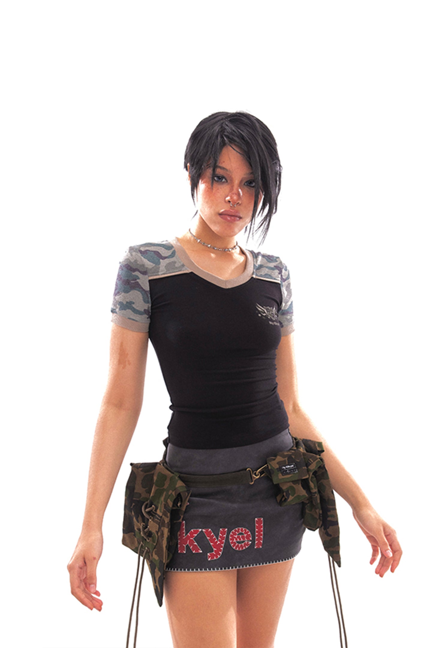 Star Logo Leather Contrast Skirt - PSYLOS 1, Star Logo Leather Contrast Skirt, Skirts, NyDkyel, PSYLOS 1