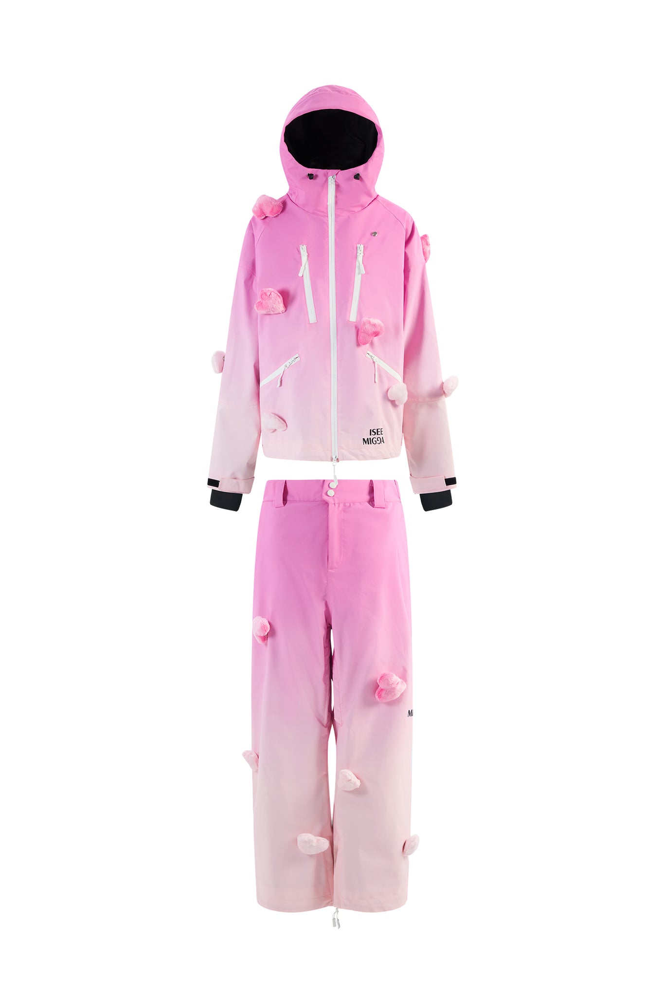 Pink Gradient Luminous Heart Ski Suit