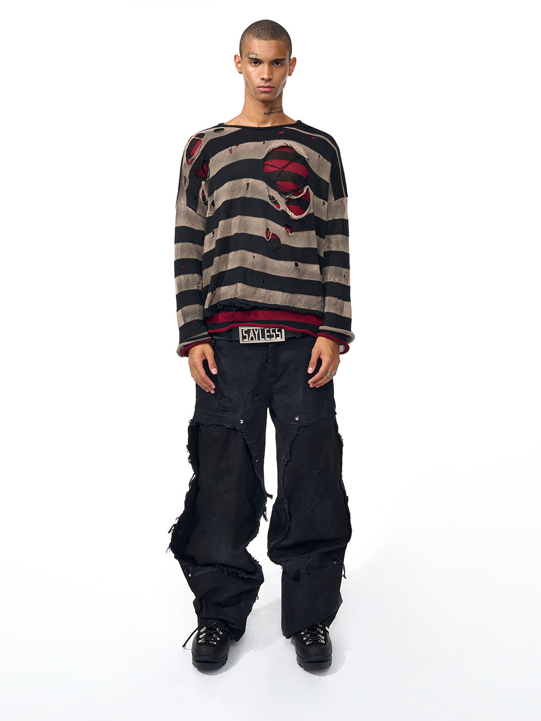 Fourth3ex | Distressed Fringed Double Waist Black Jeans - PSYLOS 1, Fourth3ex | Distressed Fringed Double Waist Black Jeans, Jeans, Fourth3ex, PSYLOS 1