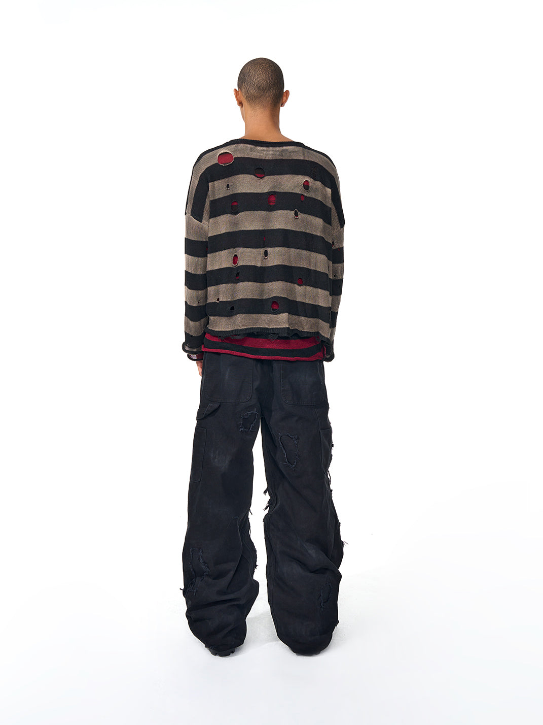 Fourth3ex | Distressed Striped Knit Long Sleeve Sweater - PSYLOS 1, Fourth3ex | Distressed Striped Knit Long Sleeve Sweater, Sweater, Fourth3ex, PSYLOS 1