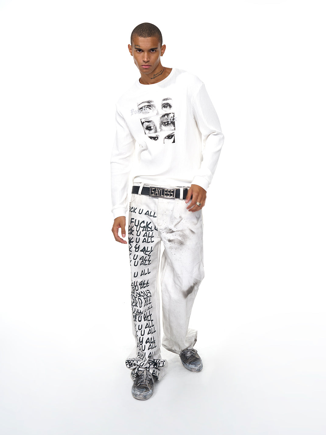 Fourth3ex | Eye Print White Long Sleeve Sweater - PSYLOS 1, Fourth3ex | Eye Print White Long Sleeve Sweater, Sweater, Fourth3ex, PSYLOS 1