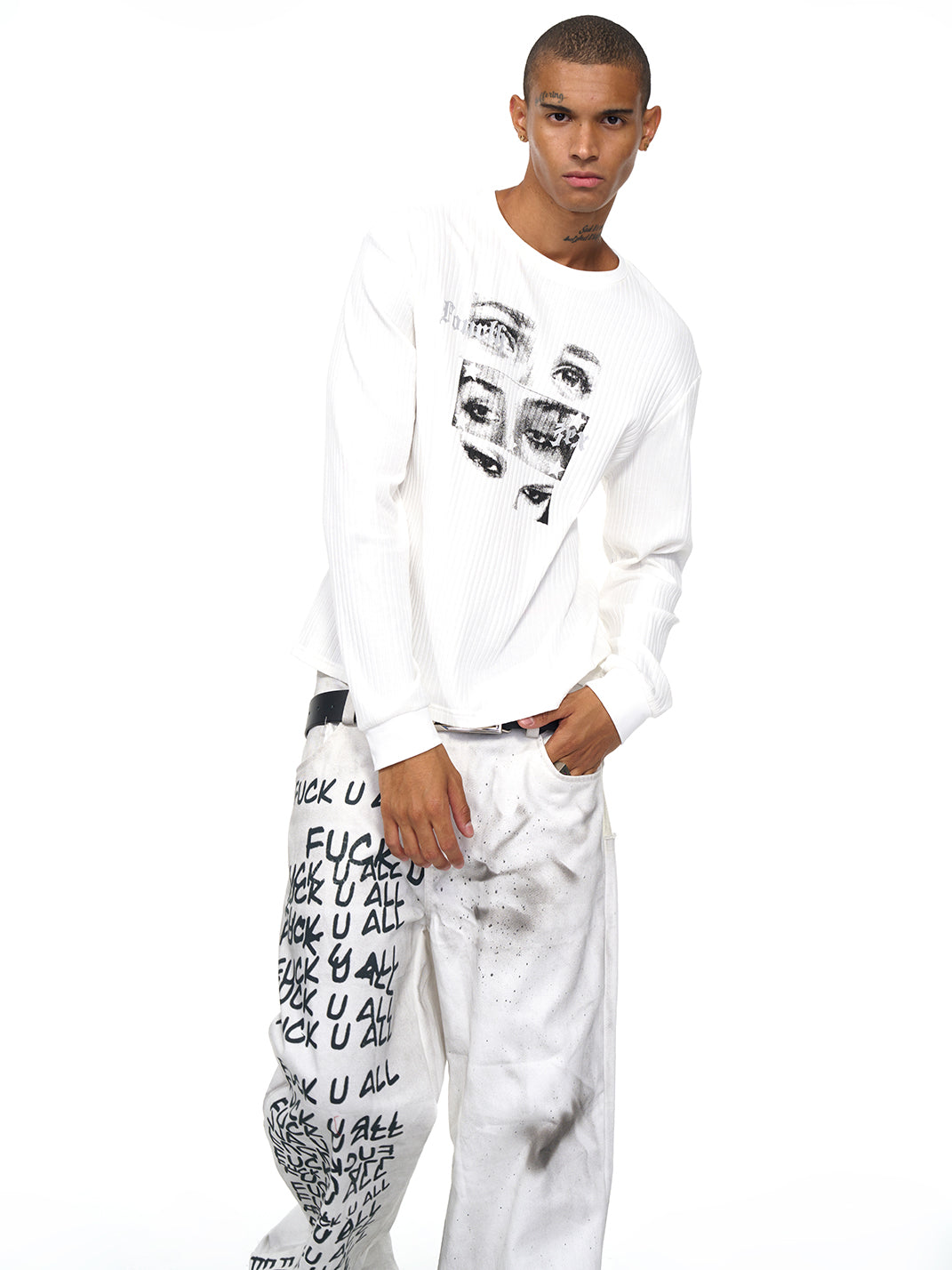 Fourth3ex | Eye Print White Long Sleeve Sweater - PSYLOS 1, Fourth3ex | Eye Print White Long Sleeve Sweater, Sweater, Fourth3ex, PSYLOS 1