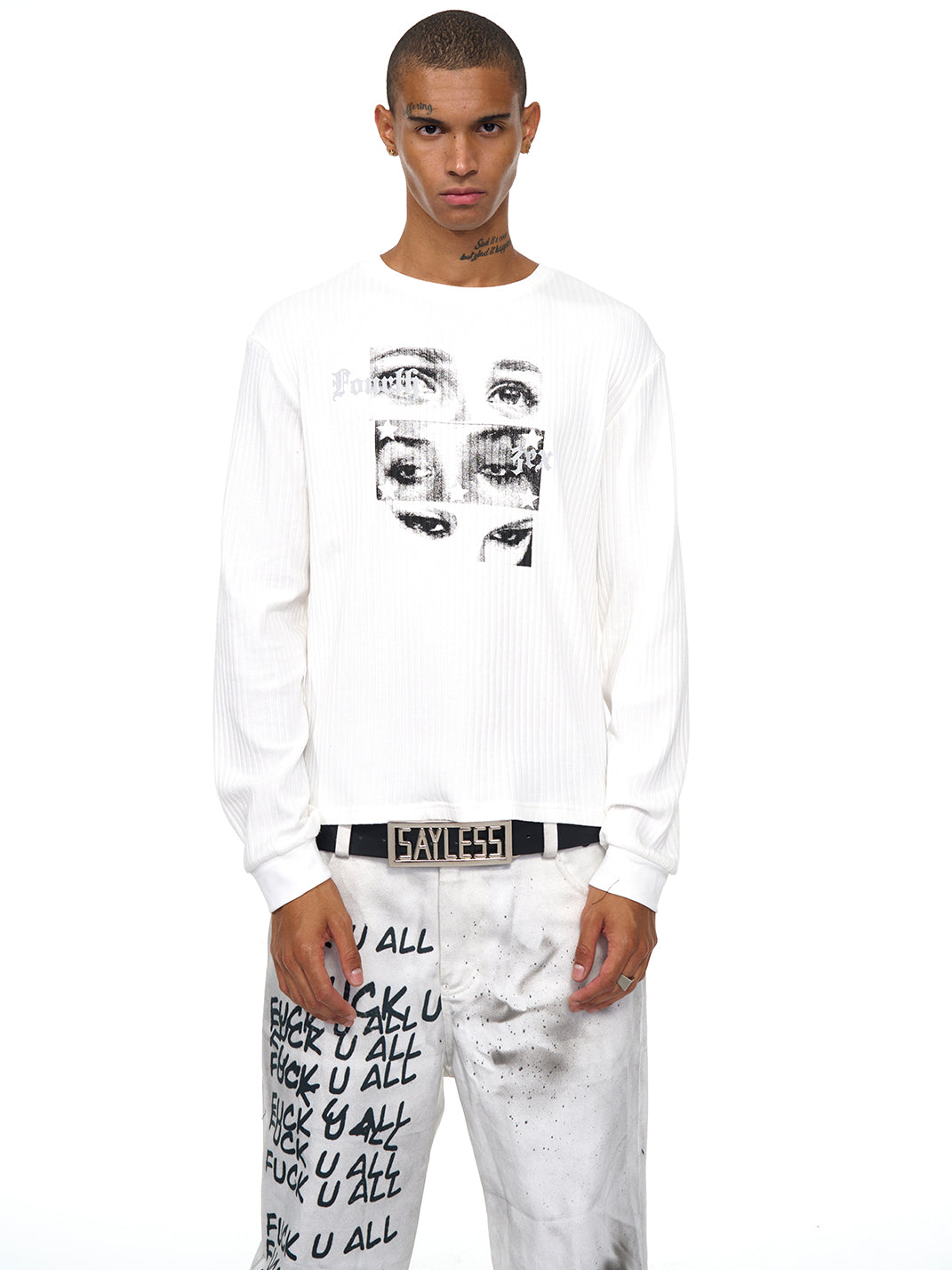 Fourth3ex | Eye Print White Long Sleeve Sweater - PSYLOS 1, Fourth3ex | Eye Print White Long Sleeve Sweater, Sweater, Fourth3ex, PSYLOS 1