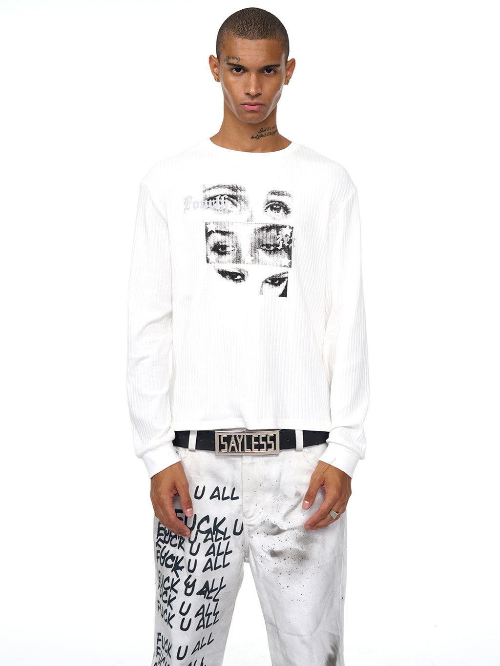 Fourth3ex | Eye Print White Long Sleeve Sweater - PSYLOS 1, Fourth3ex | Eye Print White Long Sleeve Sweater, Sweater, Fourth3ex, PSYLOS 1