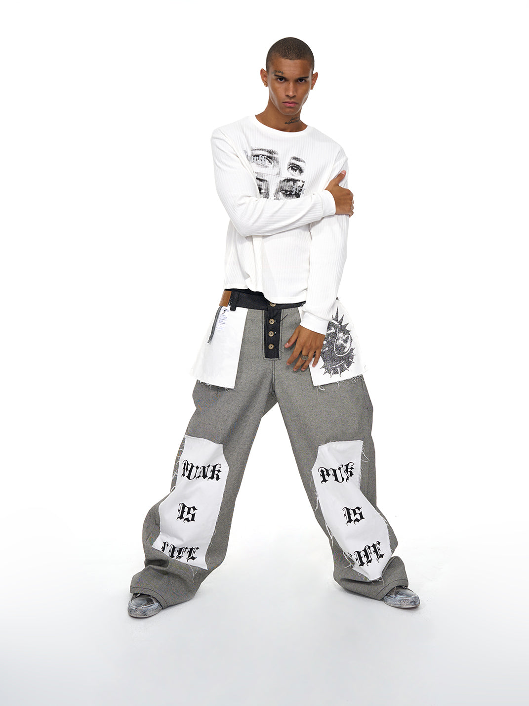 Fourth3ex | Eye Print White Long Sleeve Sweater - PSYLOS 1, Fourth3ex | Eye Print White Long Sleeve Sweater, Sweater, Fourth3ex, PSYLOS 1