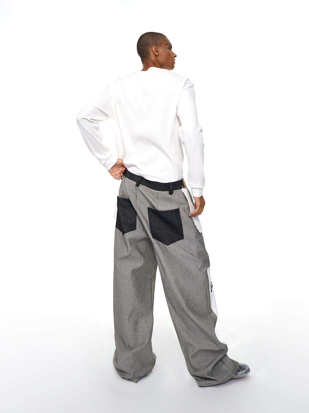 Fourth3ex | Letter Print Reverse Denim Wide Jeans - PSYLOS 1, Fourth3ex | Letter Print Reverse Denim Wide Jeans, Jeans, Fourth3ex, PSYLOS 1