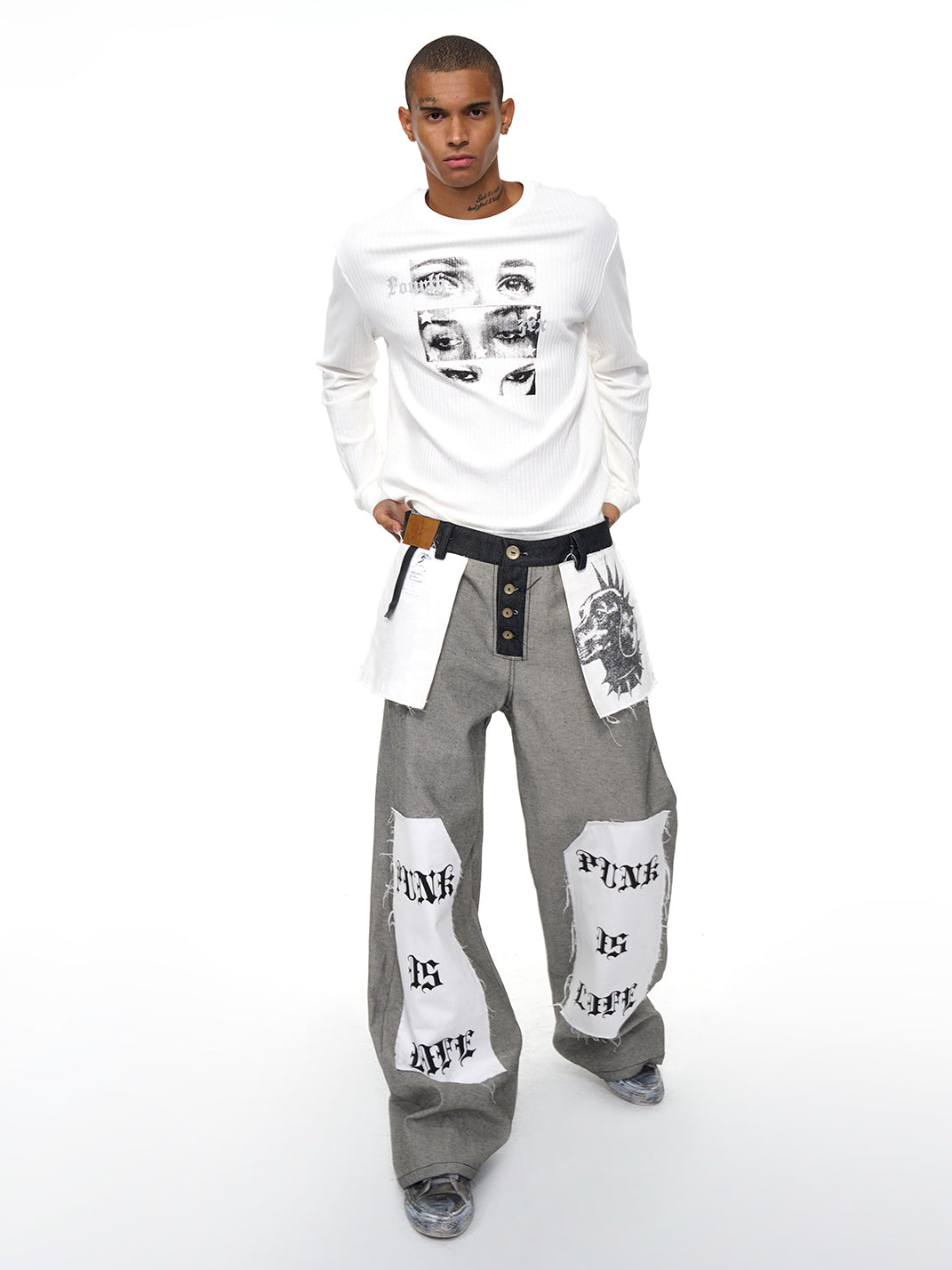 Fourth3ex | Eye Print White Long Sleeve Sweater - PSYLOS 1, Fourth3ex | Eye Print White Long Sleeve Sweater, Sweater, Fourth3ex, PSYLOS 1