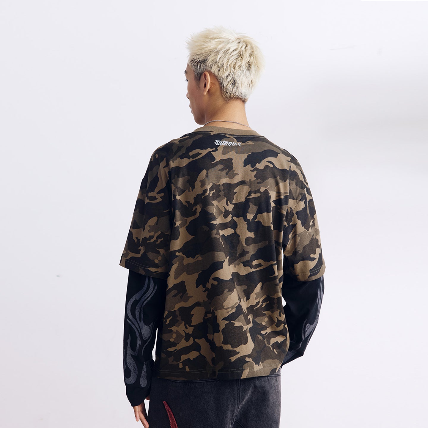 BURNIN* “97’series” worn fire pattern fake two-piece T-shirt - PSYLOS 1, BURNIN* “97’series” worn fire pattern fake two-piece T-shirt, T-Shirt, Burnin, PSYLOS 1