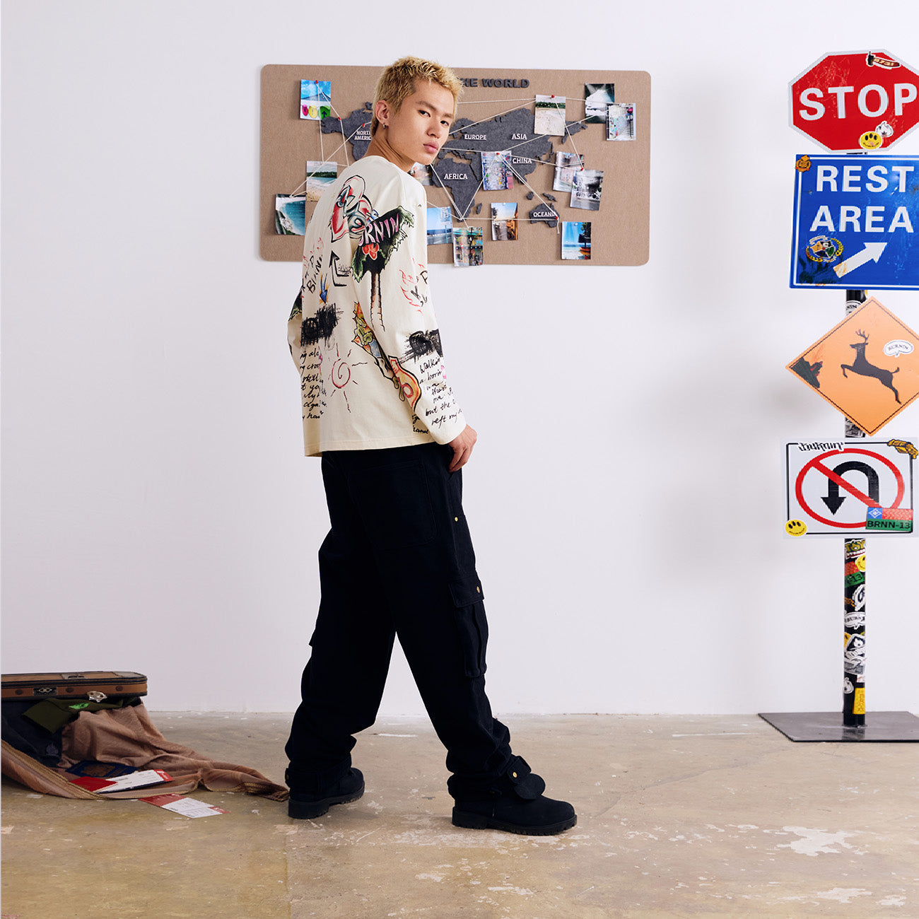 BURNIN* "All Roads Lead to Freedom" Graffiti Hand-Painted Long Sleeve T-Shirt - PSYLOS 1, BURNIN* "All Roads Lead to Freedom" Graffiti Hand-Painted Long Sleeve T-Shirt, T-Shirt, Burnin, PSYLOS 1