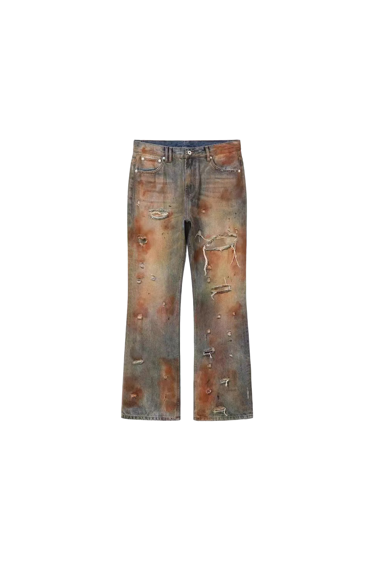 REGEN ZONE | Heavy Distressed Blood Wash Flared Jeans - PSYLOS 1, REGEN ZONE | Heavy Distressed Blood Wash Flared Jeans, Pants, REGEN ZONE•JAPAN, PSYLOS 1