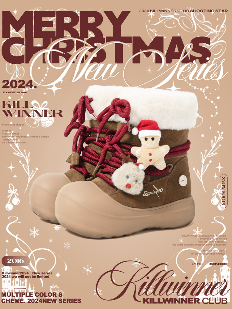 Short Fur Long Tube Snow Boots Christmas Edition