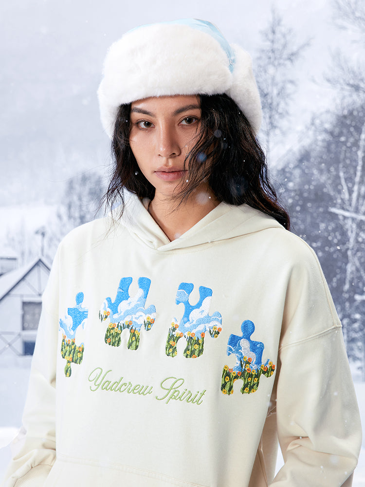 YADcrew | Blue Sky Flower Heavy Duty Needle Embroidery Jigsaw Hooded Sweatshirt - PSYLOS 1, YADcrew | Blue Sky Flower Heavy Duty Needle Embroidery Jigsaw Hooded Sweatshirt, Sweatshirts, YADcrew•JAPAN, PSYLOS 1