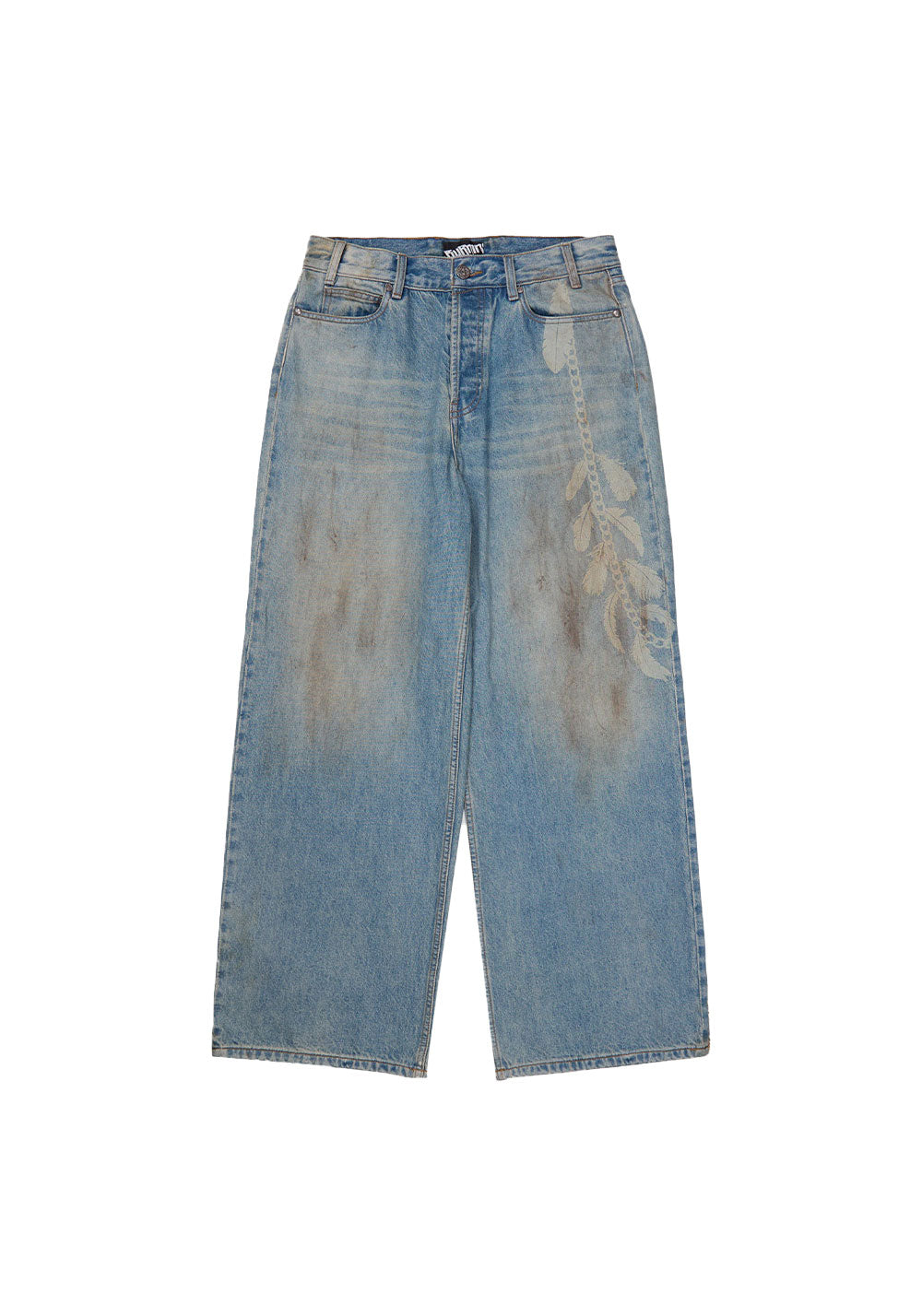 BURNIN "EASTERN COWBOY" FEATHER PRINT DIRTY WASHED DENIM LONG PANTS - PSYLOS 1, BURNIN "EASTERN COWBOY" FEATHER PRINT DIRTY WASHED DENIM LONG PANTS, Pants, Burnin, PSYLOS 1