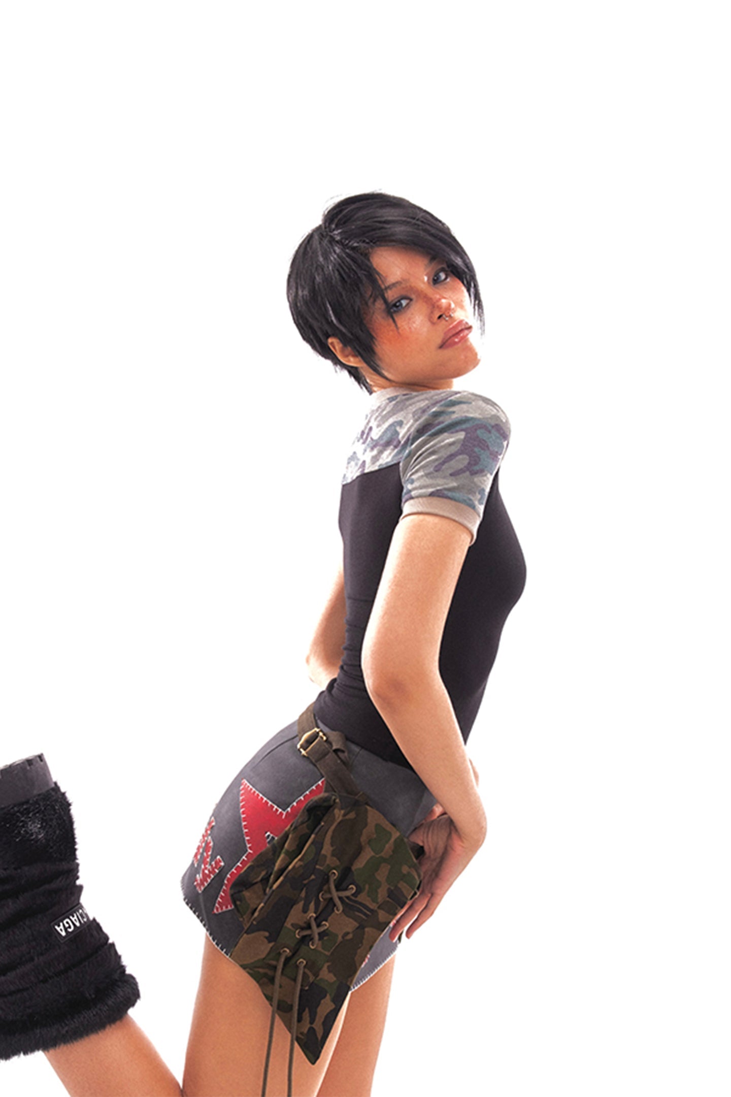 Star Logo Leather Contrast Skirt - PSYLOS 1, Star Logo Leather Contrast Skirt, Skirts, NyDkyel, PSYLOS 1