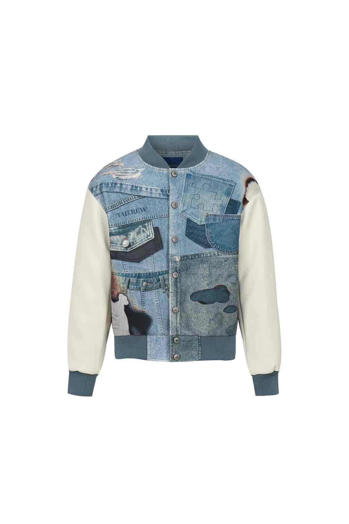 Denim Printed Sandwich Cotton Baseball Jacket American Street Jacket